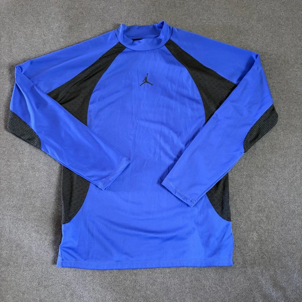 Jordan Performance Top Mens Medium Blue Long Sleeve Dri-FIT Mock Neck Jumpman